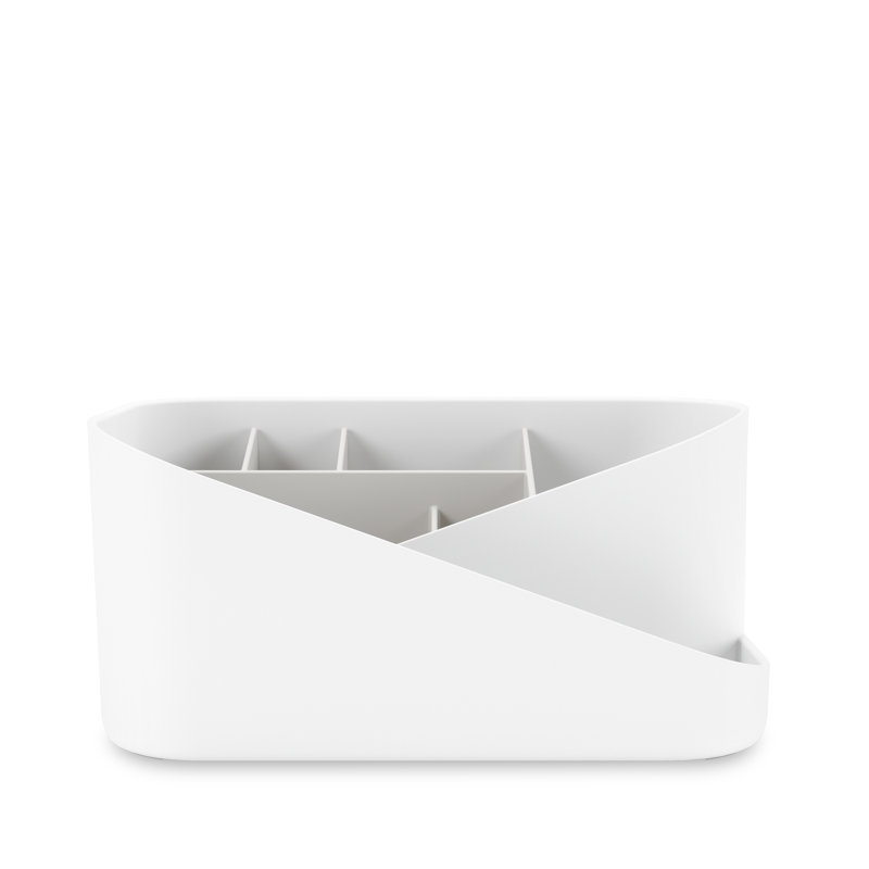 White Plastic Multi-Compartment Makeup Organizer