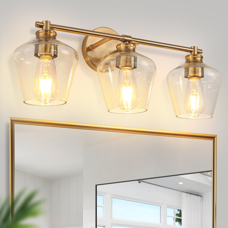 Sophisticated 3-Light Modern Vanity Fixture, Gold