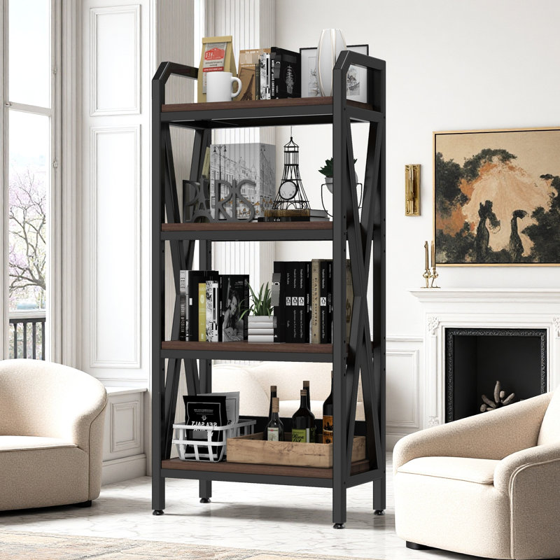 Étagères de rangement polyvalentes à 4 niveaux de 56,23 po, métal et bois, cuisine, garage, salle de bain, finition contemporaine, étagères réglables