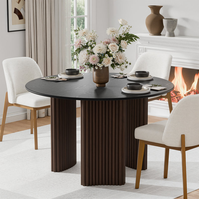Table de salle à manger en bois de chêne 46 po à deux tons 46 po, Noir, Noyer, H 30 po x L 46 po x l 46 po