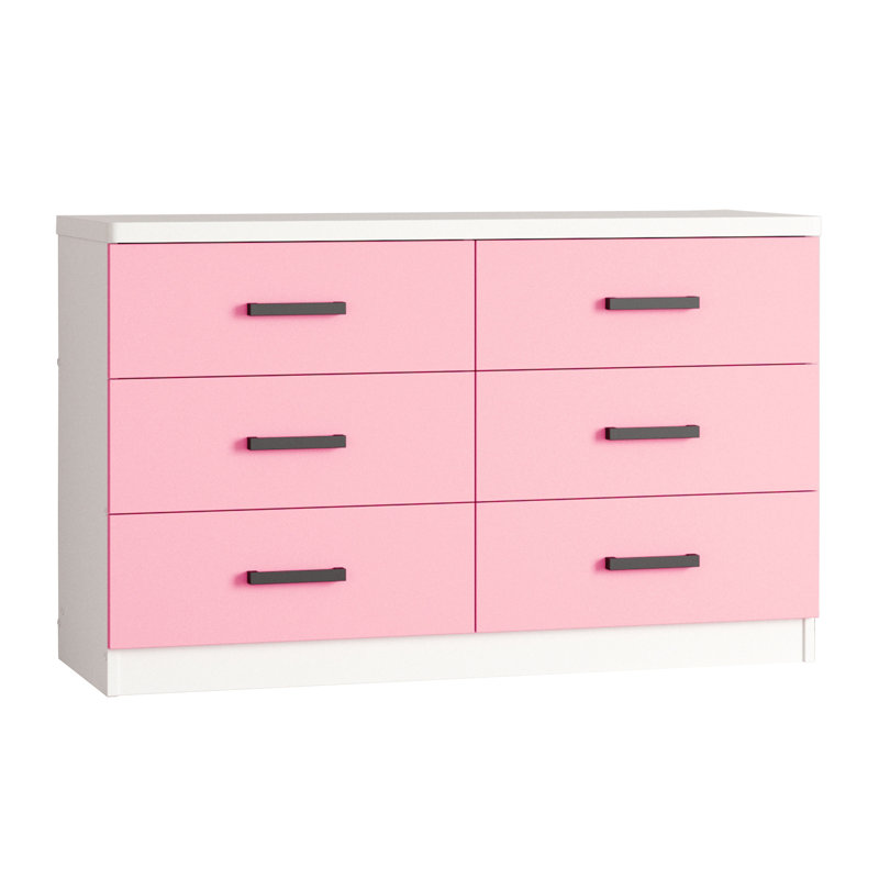 Barstis 6 Drawers Dresser Spacious Drawers, White/Pink