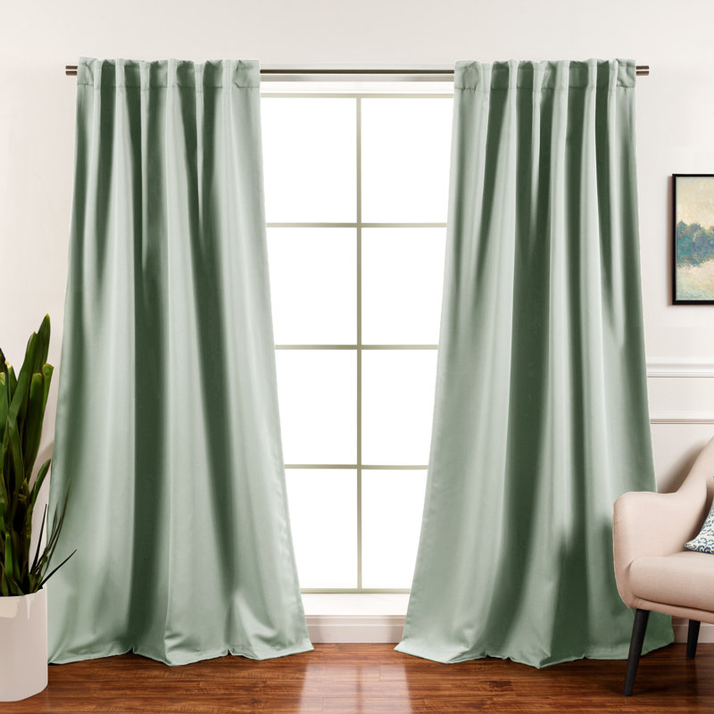 Bantam Solid Blackout Thermal Rod Pocket Curtain Panels, 52" W x 108" L, Sea Green