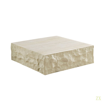 Table basse carrée en fibre de verre pour salon, table rétro de 35,43 po, devant en imitation pierre du canapé, table basse au design moderne pour bureau, appartement, sans assemblage