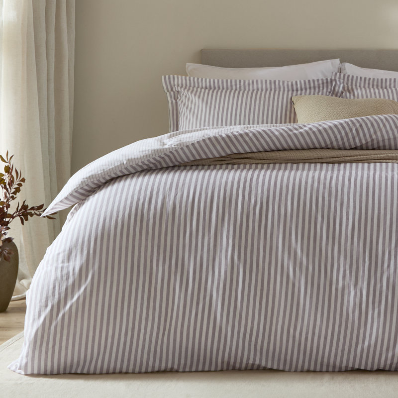 Hebden Cotton Striped Duvet Cover Set, Kingsize Duvet Cover Set + 2 Pillowcases , Purple