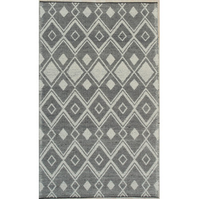 Black Handwoven Wool Diamond Gridlock Geometric Modern Contemporary Carpet Rug