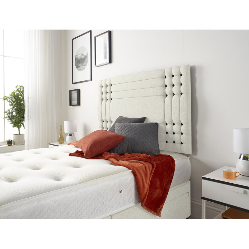 Dennishia Sprung Memory Foam Divan Bed Set with Headboard, Ivory, 2 Drawers, Kingsize (5')