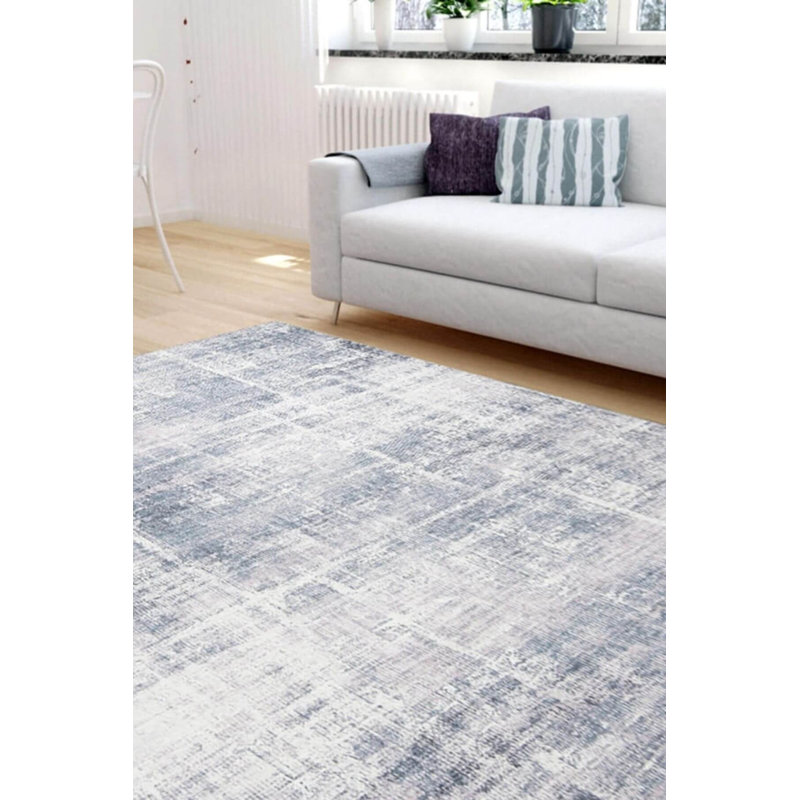 Tapis décoratif gris rayé, Rectangle 5 pi x 7 pi 7 po