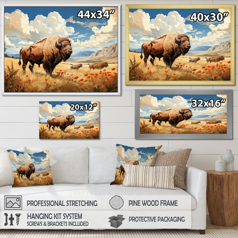 «Prairies Buffalo National Park I», reproduction sur toile, H 30 po x l 40 po x P 1,5 po, Encadrement doré