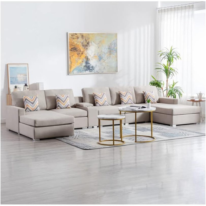 Culford 6Pc Double Chaise Sectional Sofa with Interchangeable Legs