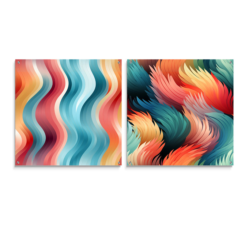 Cleva - Ensemble de 2 peintures murales abstraites en acrylique, H 16 po x l 33 po