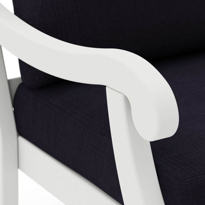 Causeuse POLYWOOD x Birch Lane Verlyn, Coussin en lin bleu marine / structure blanche
