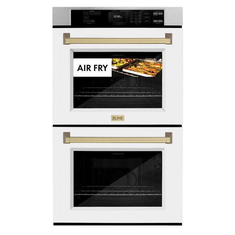 ZLINE 30 in. Autograph Double Wall Oven w/ Air Fry and White Doors w/ Gold Handles, Champagne Bronze