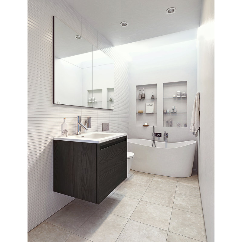 Wave 57.63" x 26.25" x 24.81" Freestanding Solid Surface Soaker Tub, White Matte, Brushed Nickel