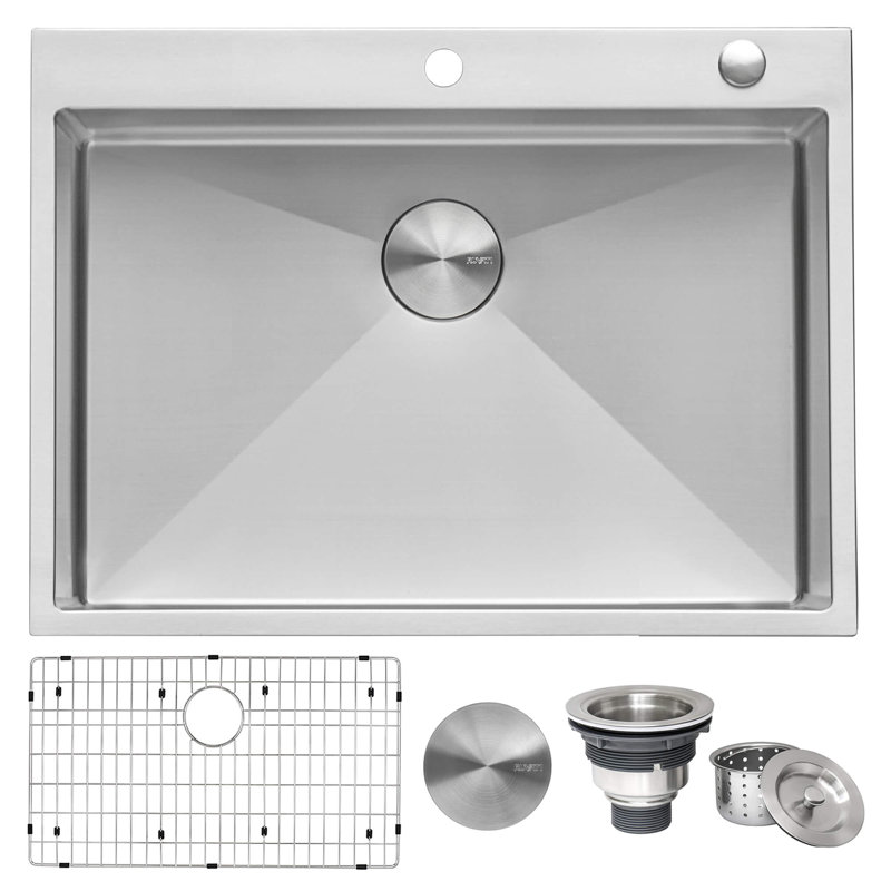 Tirana 30" L x 22" W Drop-In Kitchen Sink with Basket Strainer