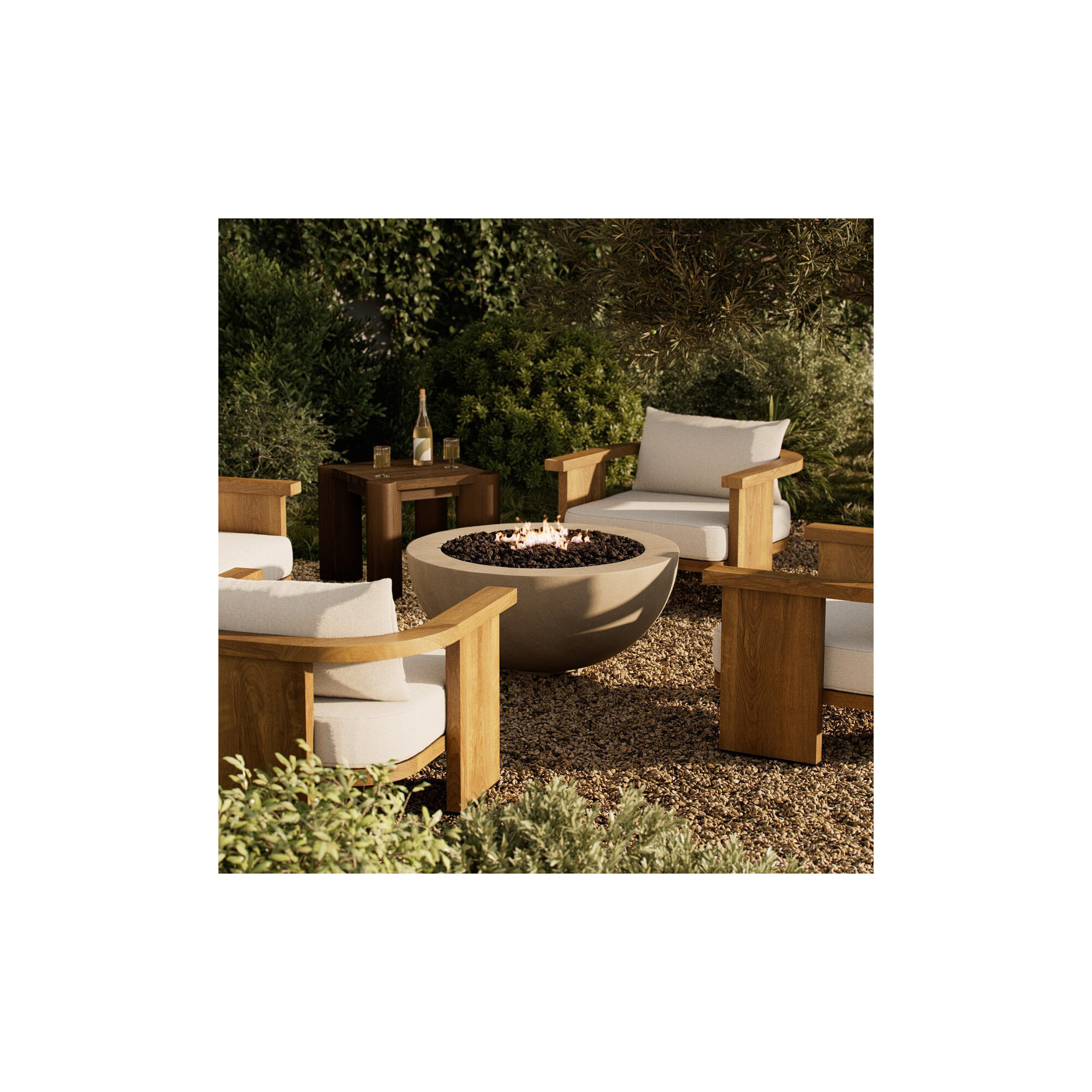 Jonson Round Fire Pit Table, Natural Concrete, Propane