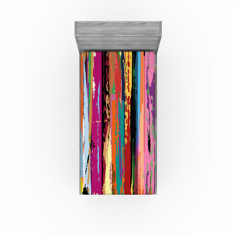 Drap-housse orange Ambesonne, Drap-housse pour lit simple TG, Rouge / mauve / bleu abstrait