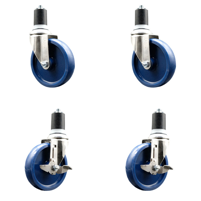 316SS Solid Poly Swivel Expanding Stem Caster Set 2 Brake SCC