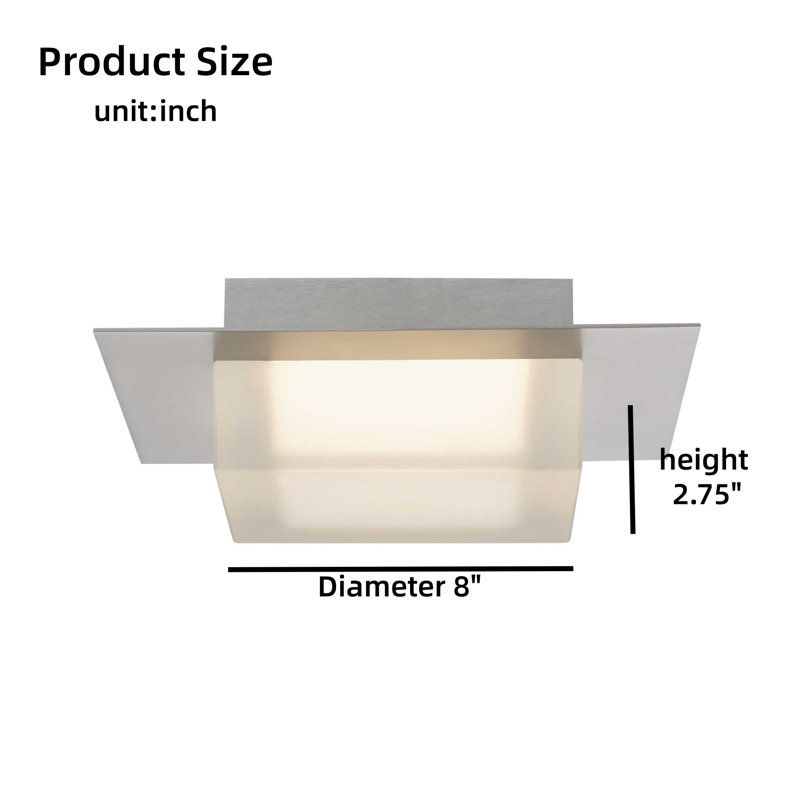 Plafonnier encastré carré carré chromé à DEL, éclairage tricolore, 15W, H 5 po x l 8 po x P 8 po, Gris