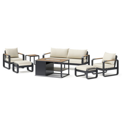 Andes 7-Piece Outdoor Patio Fire Seating Set - Olefin Linen