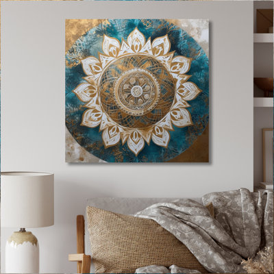 Sarcelle et mandala doré II sur toile