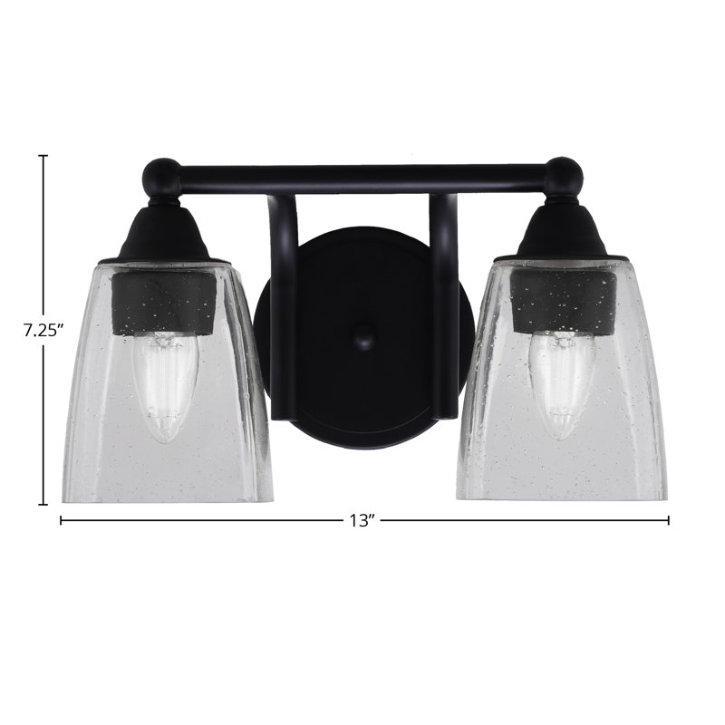 Barre d'éclairage de salle de bain 2 lumières Paramount au fini noir mat avec verre carré transparent 4,5 "