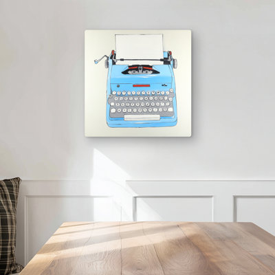 Blue Typewriter Machine - Metal Print for Home Decor
