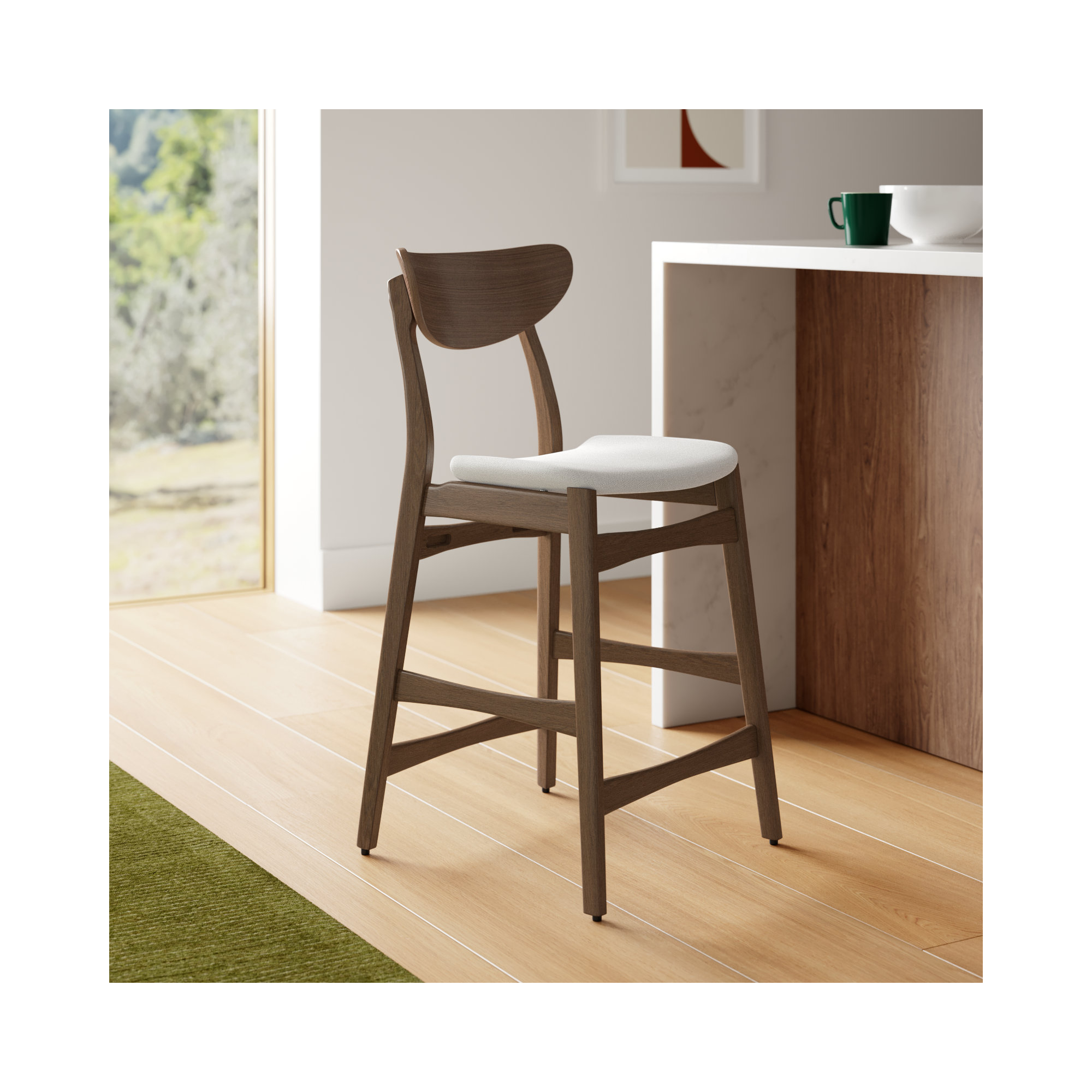 Fitz 24" Counter Stool, Light Beige, Walnut