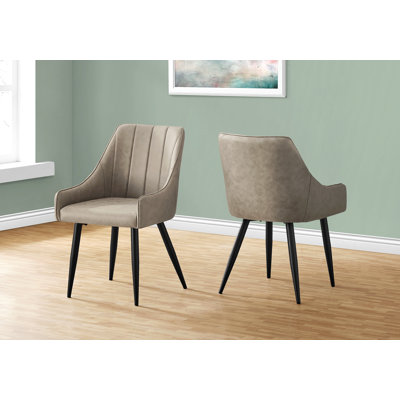 Chaise de salle à manger, ensemble de 2, latérales, rembourrées, cuisine, salle à manger, tissu brun, métal noir, contemporain, moderne