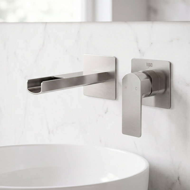 Atticus 5" H Single Handle WaterSense Wall Mount Bathroom Faucet, Brushed Nickel