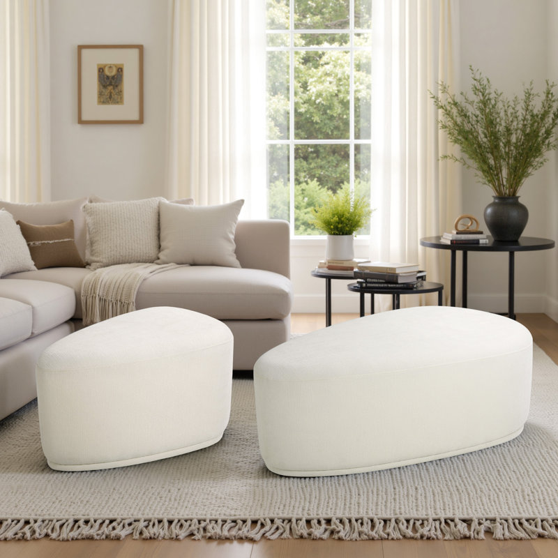 Upholstered Ottoman, Beige