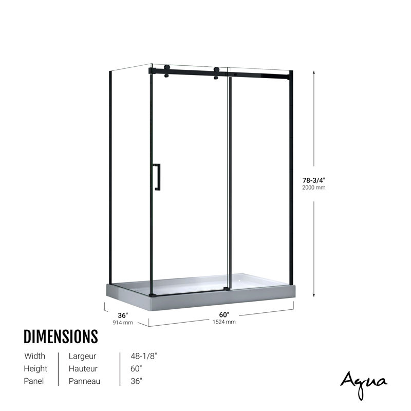 Ensemble de porte et panneau de douche noir mat 60 po x 36 po, Noir mat