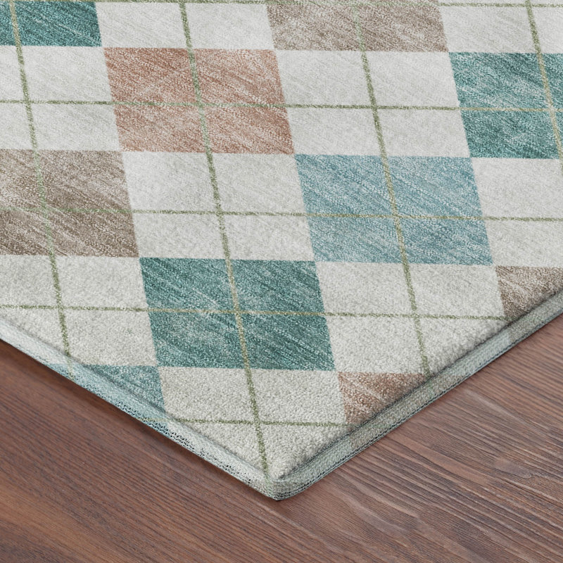 Premium Machine Washable Mayfield AMF2238 Geometric Rug, Aqua, 3' x 5'