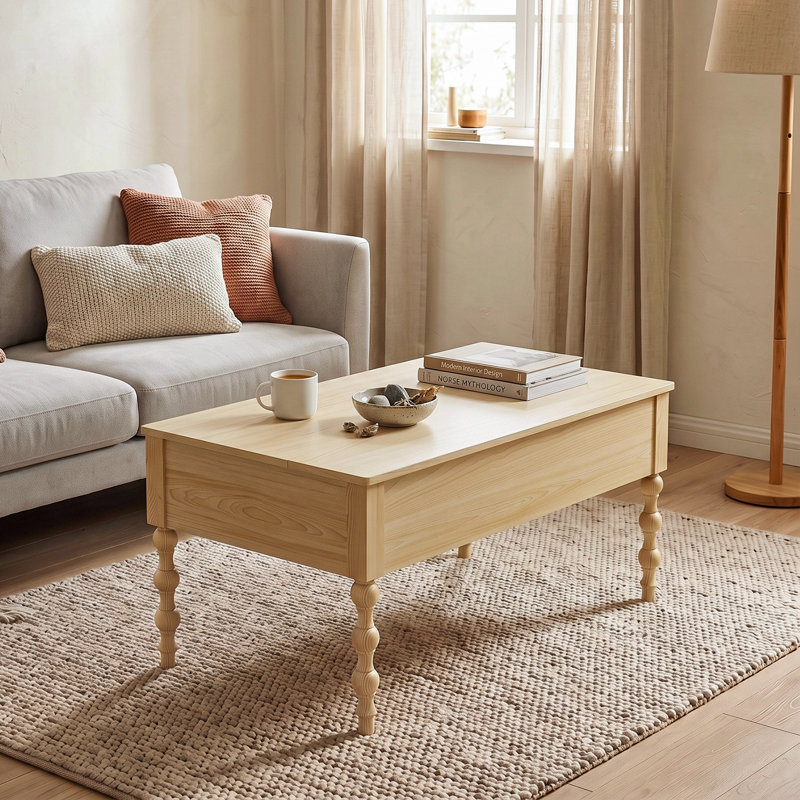 Lift-Top Coffee Table with Hidden Storage - 100cm Wide Oak Effect Wooden Table
