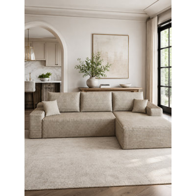Canapé modulaire 107 po avec méridienne en L en forme de L et méridienne à assise profonde modulaire 107 po, aucun assemblage requis, tissu velours côtelé moelleux Camel