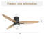 Ventilateur de plafond encastré de 56 pouces de conception moderne avec lumière et télécommande, moteur à courant continu réversible à 3 pales en bois massif noir