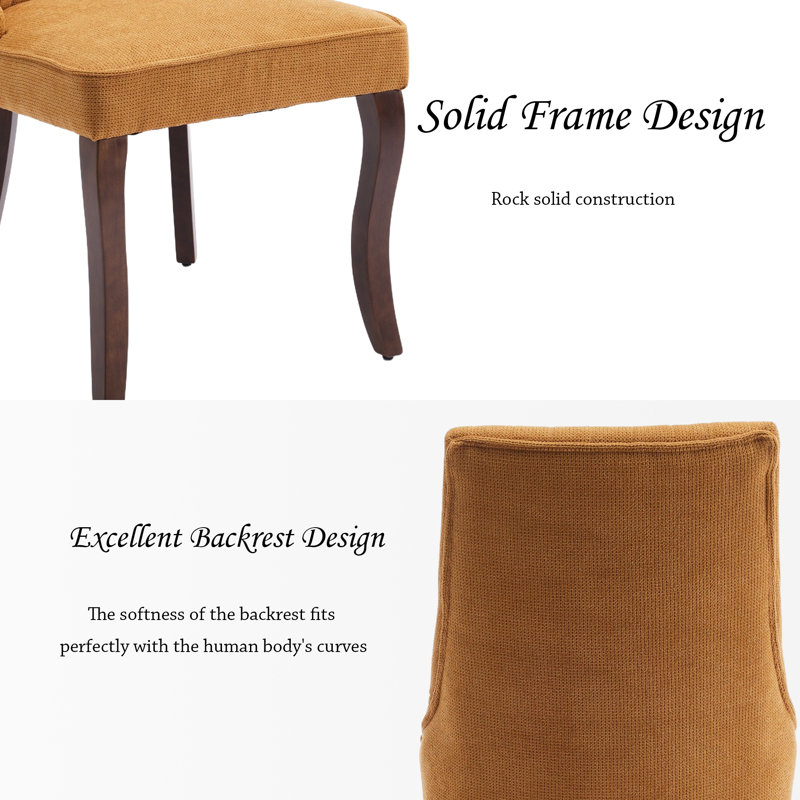 Chaise rembourrée capitonnée en bois massif (ensemble de 8), Jaune
