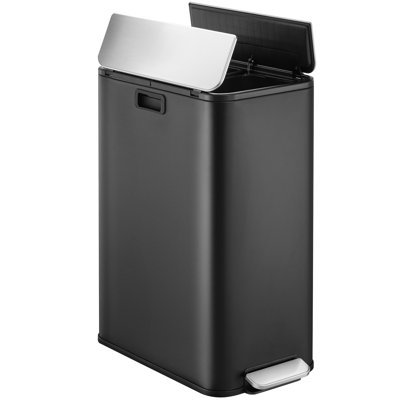 Kitchen Bin, 56L (2 × 28L) Recycling Bins for Kitchen with Soft-Close Lid, Stainless Steel Bins with Removable Inner Buckets, Pedal bin Includes 15 Trash Bags