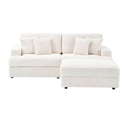 82" White Corduroy With Memory Sponge Cushions And Storage Feet 4 Toss Pillows Practical Space