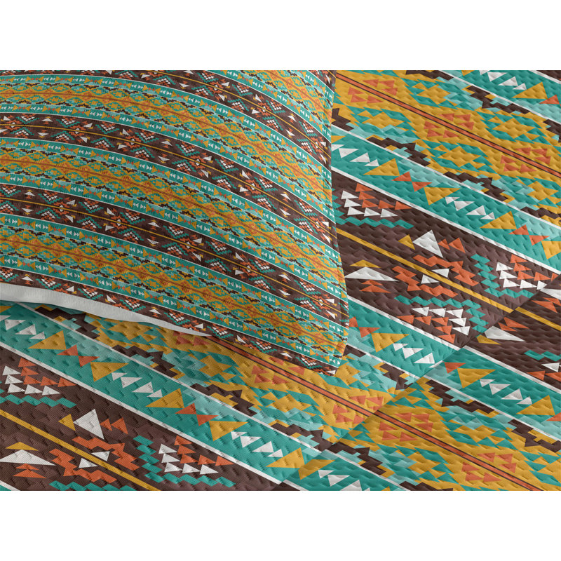 Eclectic Polyester Geometric Shapes Coverlet, King Bedspread + 2 Shams