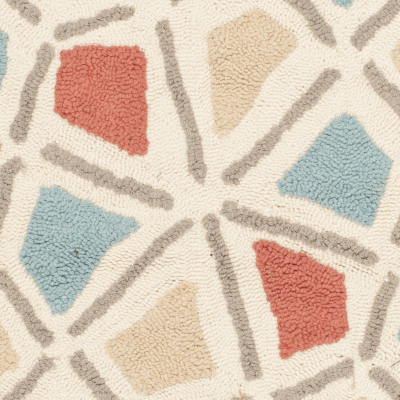Tapis en coton beige/bleu/orange/bleu/orange crocheted fait main Atilia, Rectangle 8 pi 6 po x 11 pi 6 po