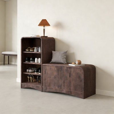 Wooden High Shoe Cabinet With Storage Bench – Adjustable Shelves & Lift-Up Storage Compartment For Entryway, Hallway, Living Room