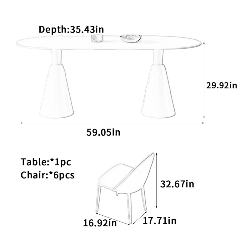 White Oval Dining Table, 29.92"H x 59.05"L x 35.43"W