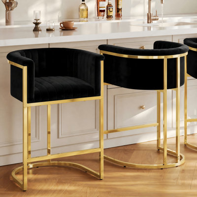 Tabouret de bar à hauteur de comptoir avec tabouret de bar et dossier, base en velours noir et métal doré