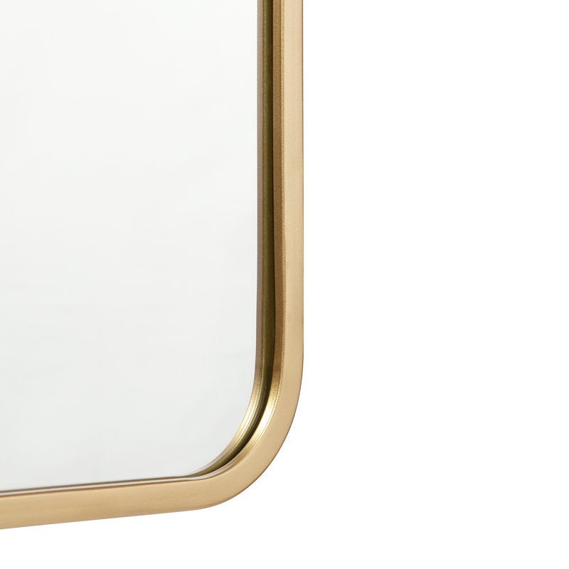 Arelly Wall Mount Shatterproof Rectangular Accent Wall Mirror with Metal Frame and Rounded Corners, Gold, 36" x 24"