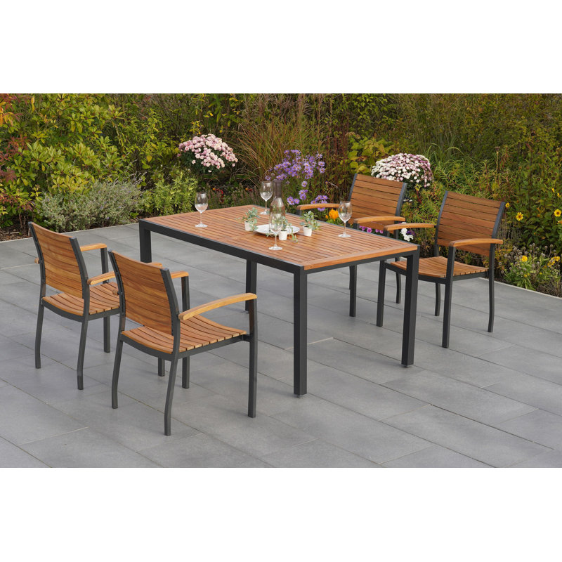 Barile 4 - Person Solid Wood Patio Dining Set Rectangular Table