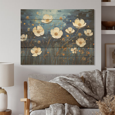 Midnight Indigo Buttercups - Buttercups Wood Wall Art On Natural Pine Wood