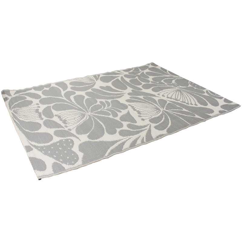 4' x 6' Gray and White Floral Outdoor Area Rug