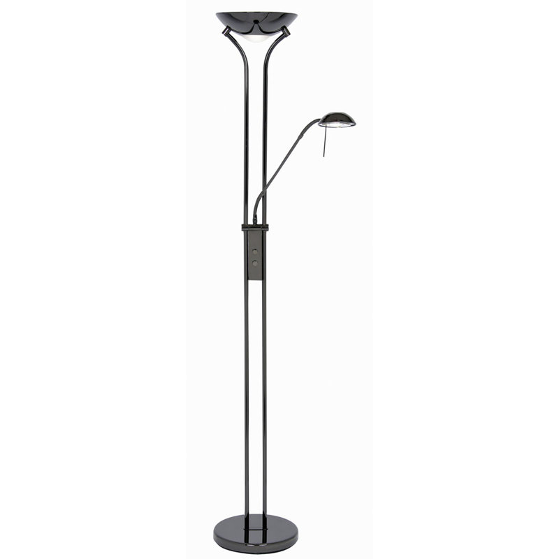 Lessard 180cm Torchiere Floor Lamp with Outlet, Black Chrome