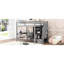 Lit mezzanine double avec bureau en L, tiroirs, armoire et escalier de rangement compact de style moderne-354900403
