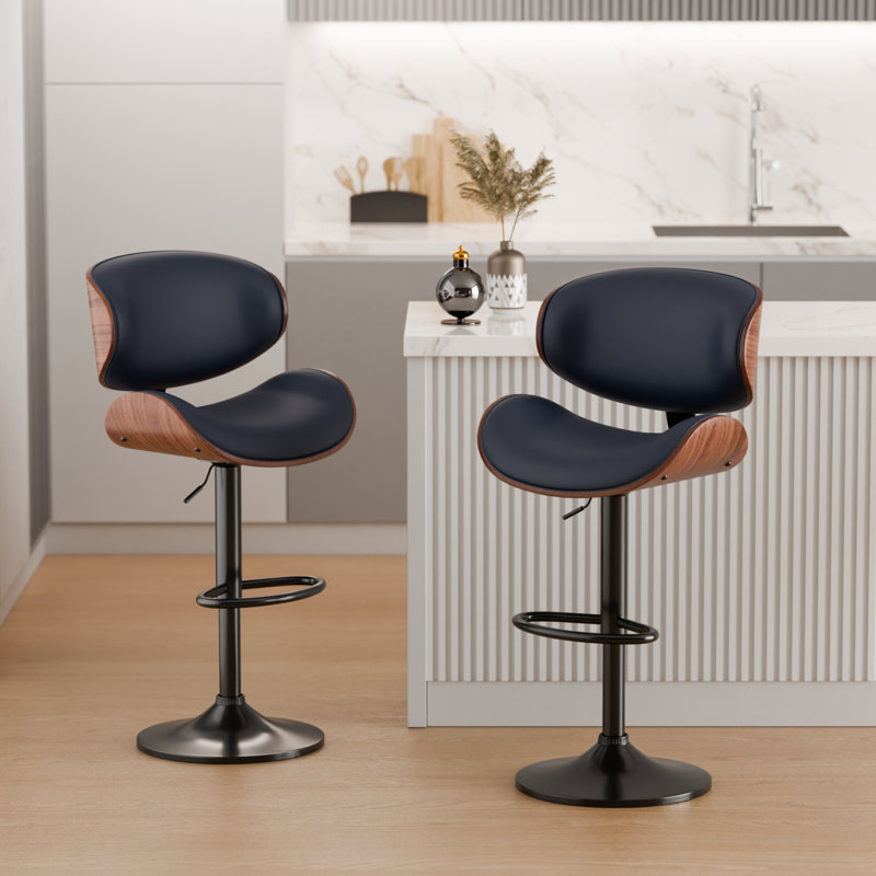 Tabourets de bar rotatifs à hauteur ajustable Jaquela, 2, Dark Blue/Black/Walnut